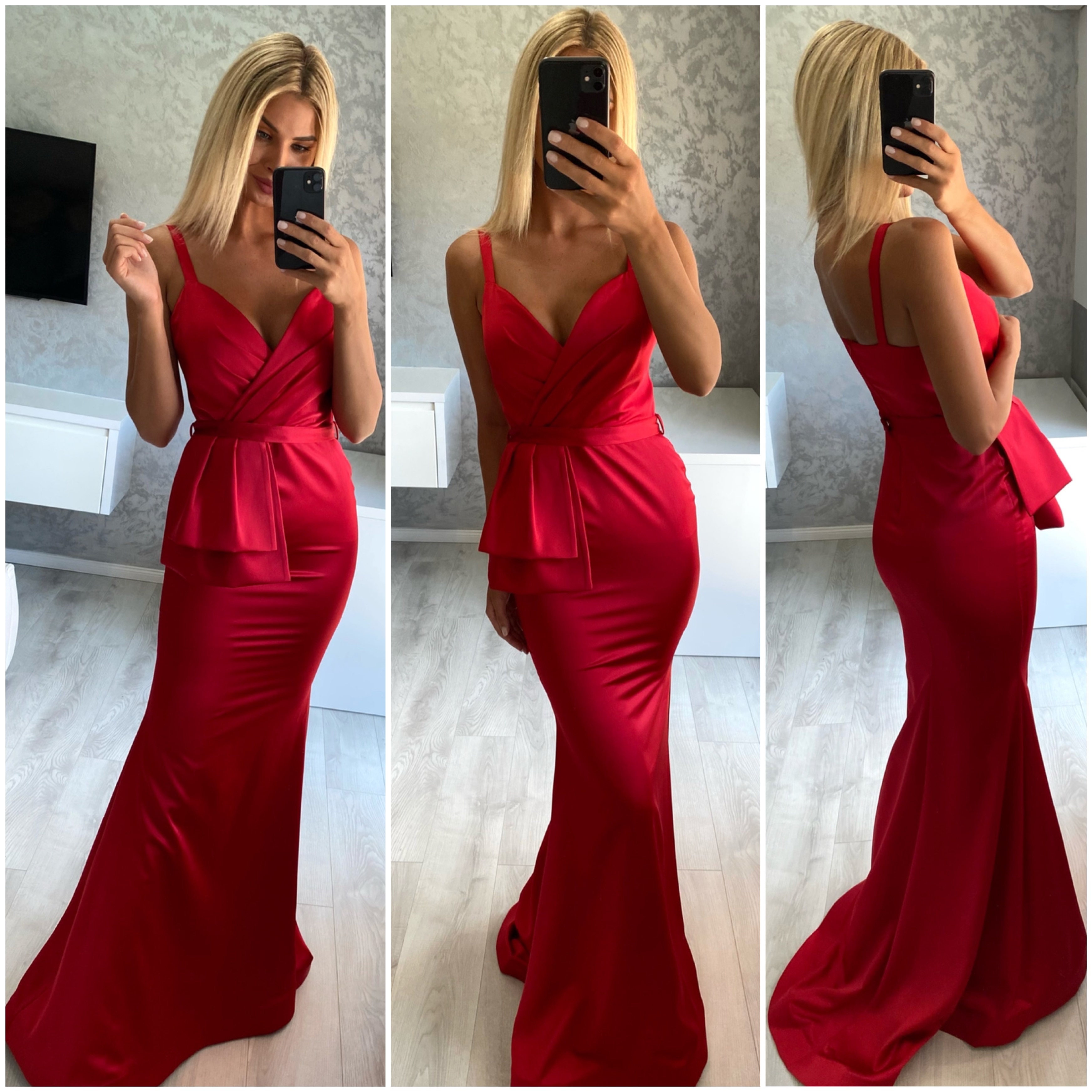 Luksuzna duga haljina od satena, sirena kroja | Butik Antonija webshop
