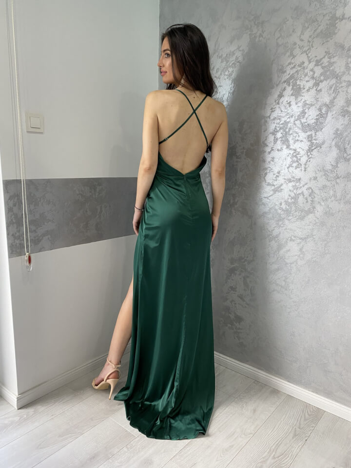 Duga svilena naborana haljina s visokim prorezom | Butik Antonija webshop